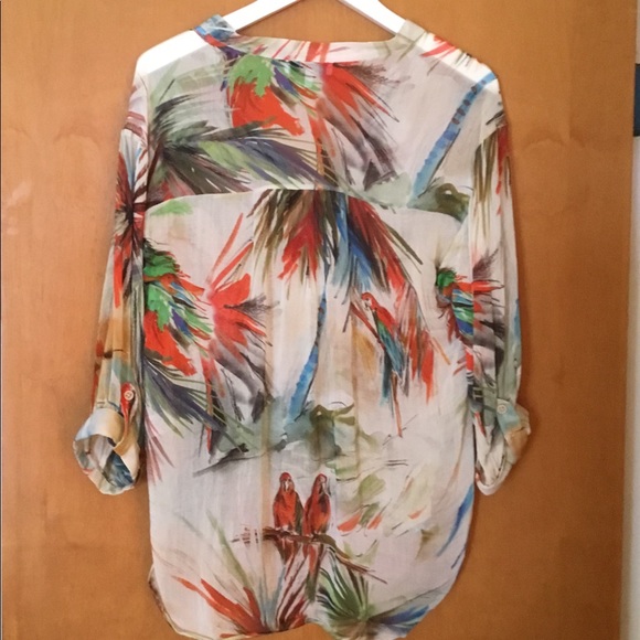 MILLY Tropical Watercolor Silk Chiffon Blouse - Picture 2 of 3